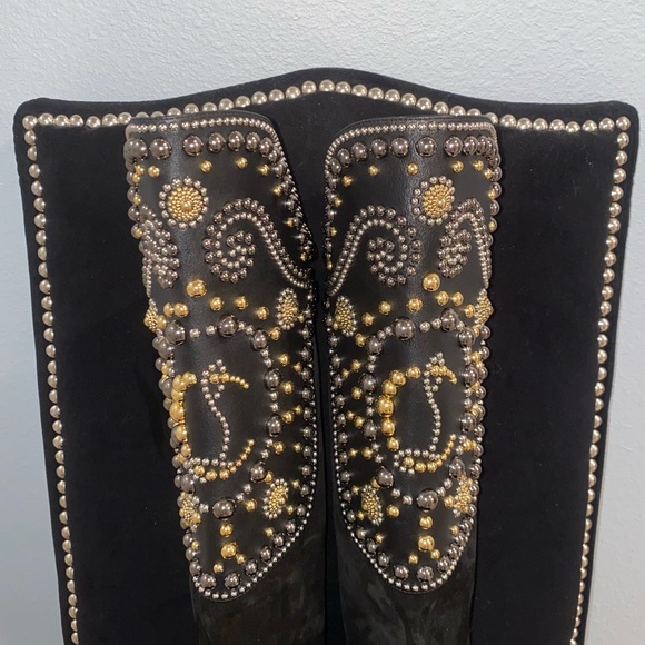 NEW: CHRISTIAN LOUBOUTIN • Alixos Black Knee High Embellished Boot- 38 1/2 - Picture 5 of 16